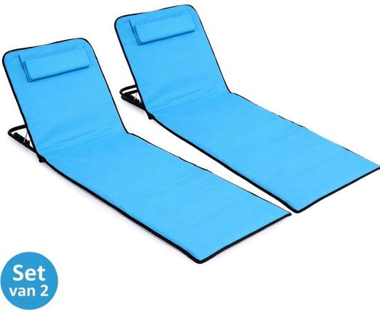 Ceruzo Strandmat Set 2 – Verstelbare Rugleuning – Opvouwbaar – Aqua Blauw
