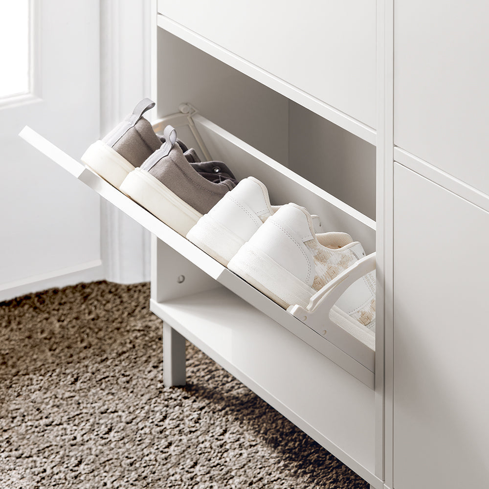 SoBuy Schoenenkast met 3 Kleppen – Wit – Smalle Opbergkast 50×19×129 cm – Hal, Slaapkamer of Woonkamer