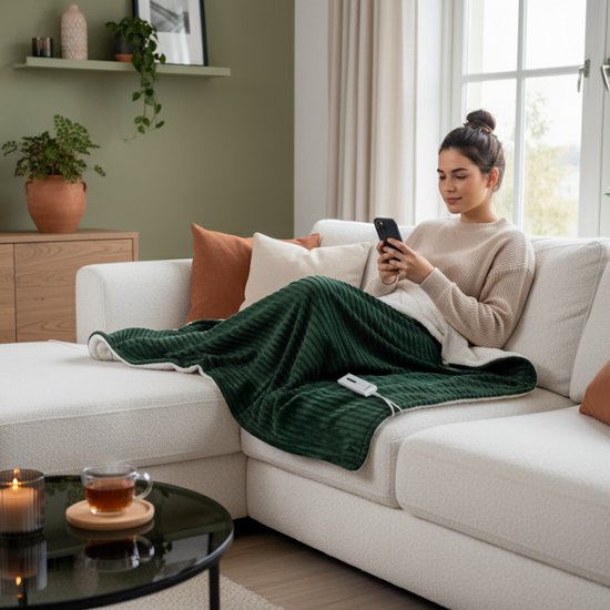 Tomado TEB1804G - Elektrische bovendeken - omslagdeken - Warmtedeken - Superzachte fleece stof - 180 x 130 cm - Groen