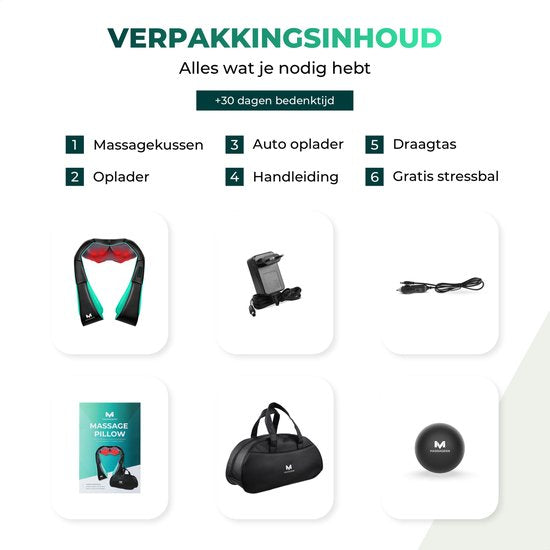 Massagerr® Shiatsu Massagekussen 2.0 – Draadloos - Incl. Draagtas en Stressbal - Massage Apparaat voor Rug, Nek en Schouder – Infrarood Warmtefunctie