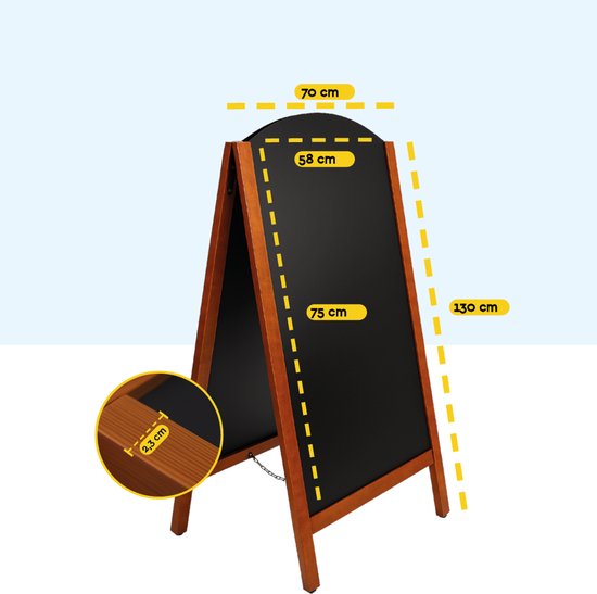 BRASQ Krijtstoepbord Elegance Mahonie - 70x130 CM - Krijtbord - Reclamebord - Stoepbord - Dubbelzijdig - voor Binnen en Buiten - Horeca