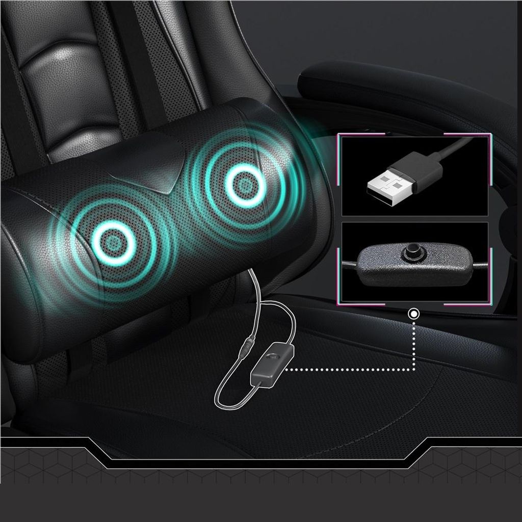Yaheetech gamingstoel met massage en voetensteun - zwart