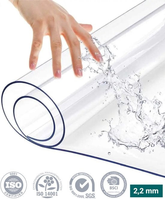 HOMEWELL Tafelbeschermer Transparant Glashelder 100x220cm - Doorzichtig Tafelzeil - Tafelkleed - Anti Slip en Hittebestendig - 2,2 mm