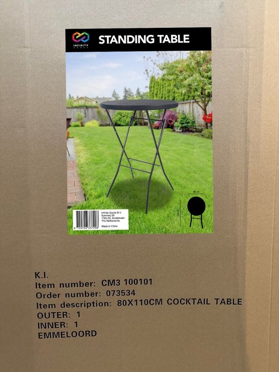 Infinity Goods 2x Stevige Zwarte Statafel + 2x Zwarte Statafelrok - Partytafel - Robuust en Weersbestendig - Inklapbaar - 80cm x 110cm - Feest
