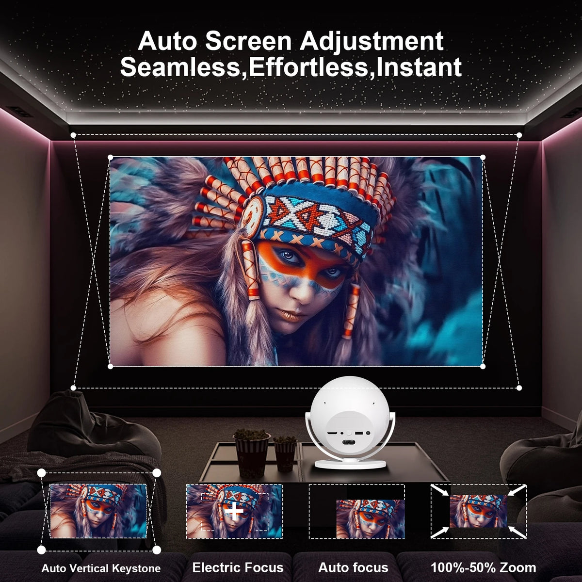 XBJ 360° Projector - Full HD 1080p - 4K Compatibel - 900 ANSI Lumen - 200 Inch Beeld - WiFi & Bluetooth