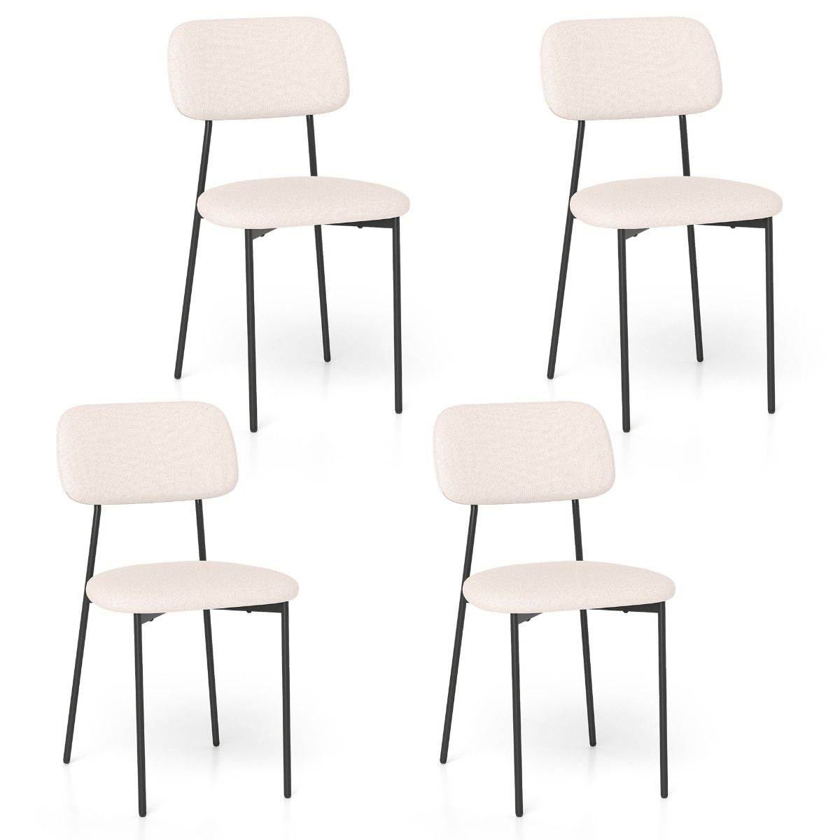 Coast Eetkamerstoelen set van 4 - linnen bekleding - metalen poten - beige en zwart
