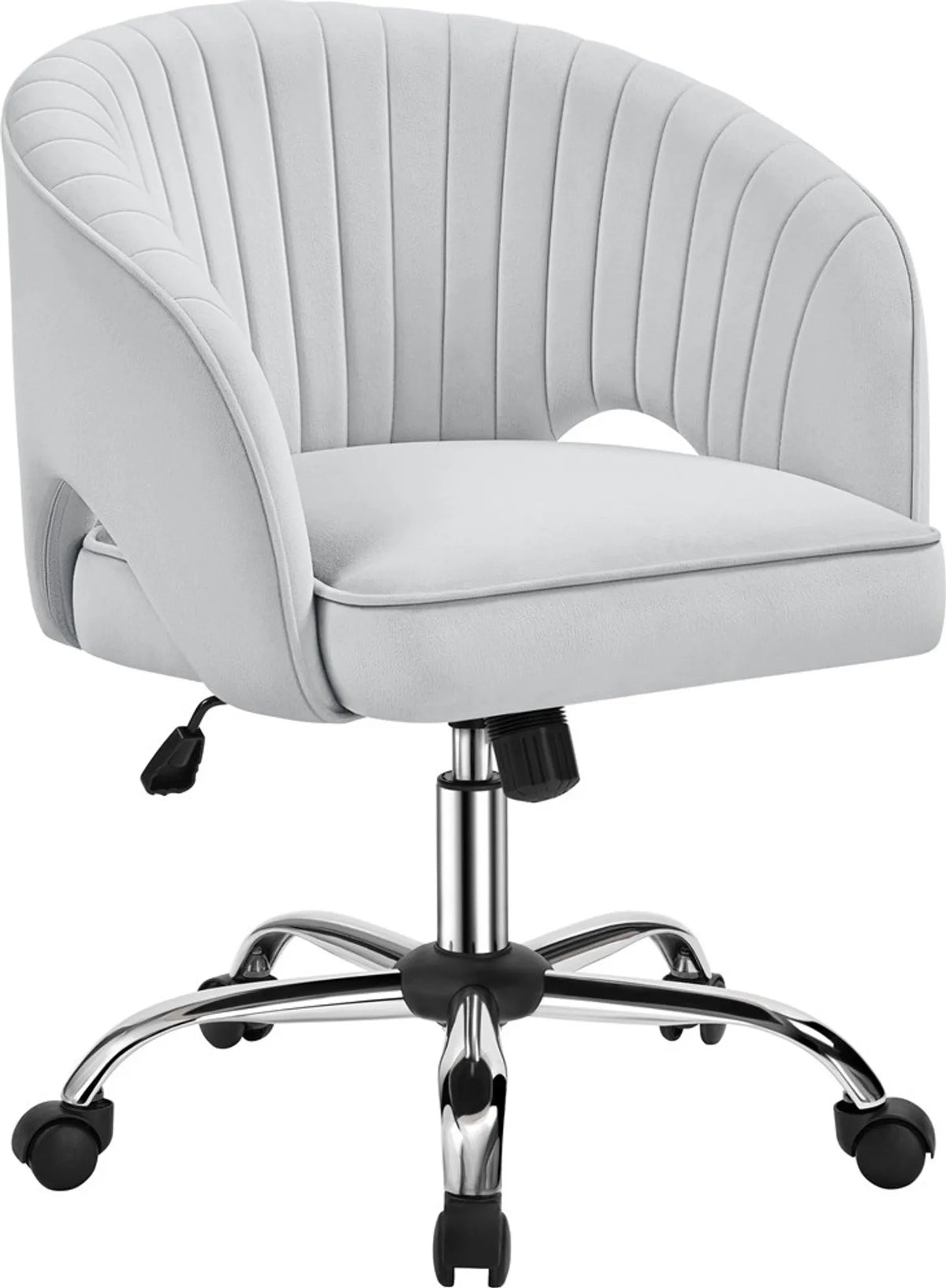 Yaheetech Bureaustoel Fauteuil – 60 x 56,5 x 73-83 cm – Voorzien Van Fluweelzachte Bekleding En Verstelbare Zithoogte En Ontspannende Schommelfunctie – Voor Kantoor En Ontvangsthal – Lichtgrijs Polyester En Metaal