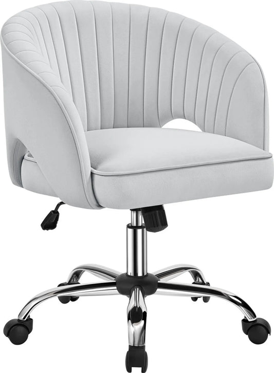 Yaheetech Bureaustoel Fauteuil – 60 x 56,5 x 73-83 cm – Voorzien Van Fluweelzachte Bekleding En Verstelbare Zithoogte En Ontspannende Schommelfunctie – Voor Kantoor En Ontvangsthal – Lichtgrijs Polyester En Metaal