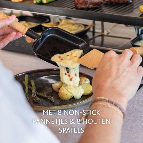 BOSKA Raclette Gourmet Party – Voor 8 Personen Beukenhout Staal – Gourmetstel
