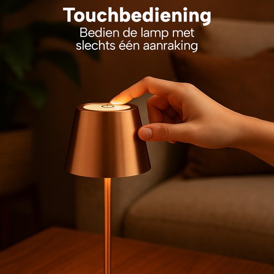Draadloze Tafellamp - Draadloos en USB-C-Oplaadbaar – 3 LED Lichtkleuren – Binnen en Buiten – Set van 2 Stuks - Brons - BREND BR-2247