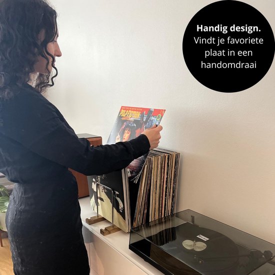 LP opbergsysteem - premium platenrek van walnoothout - platenhouder - lp rek - lp houder - lichte finish