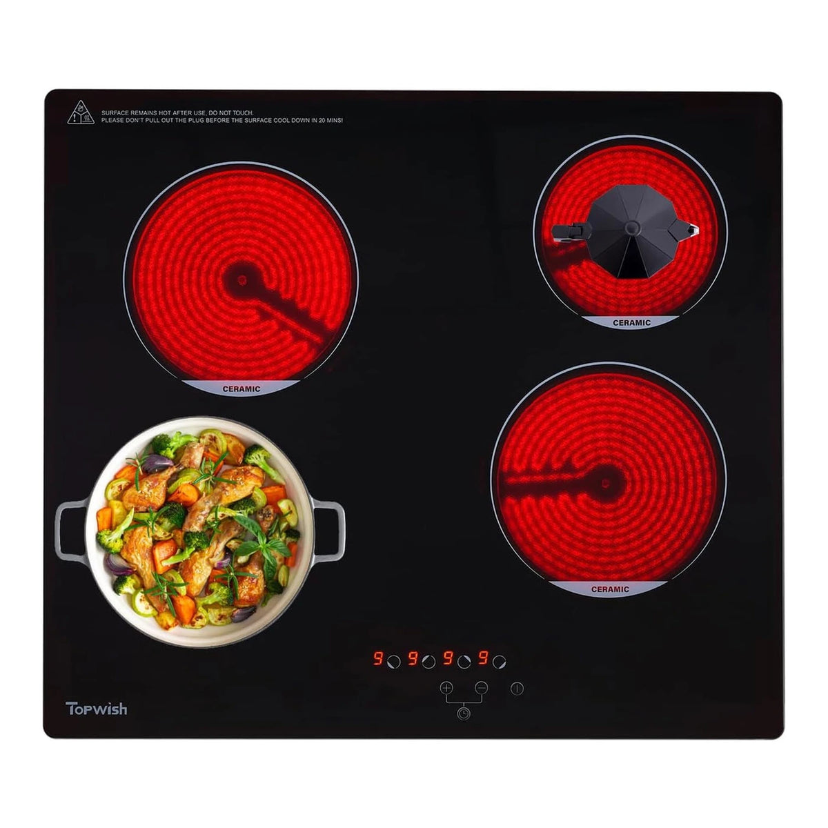 Topwish Inbouw Keramische Kookplaat 4 Zones - 60 cm - 6600W - Touch Bediening - Kinderslot