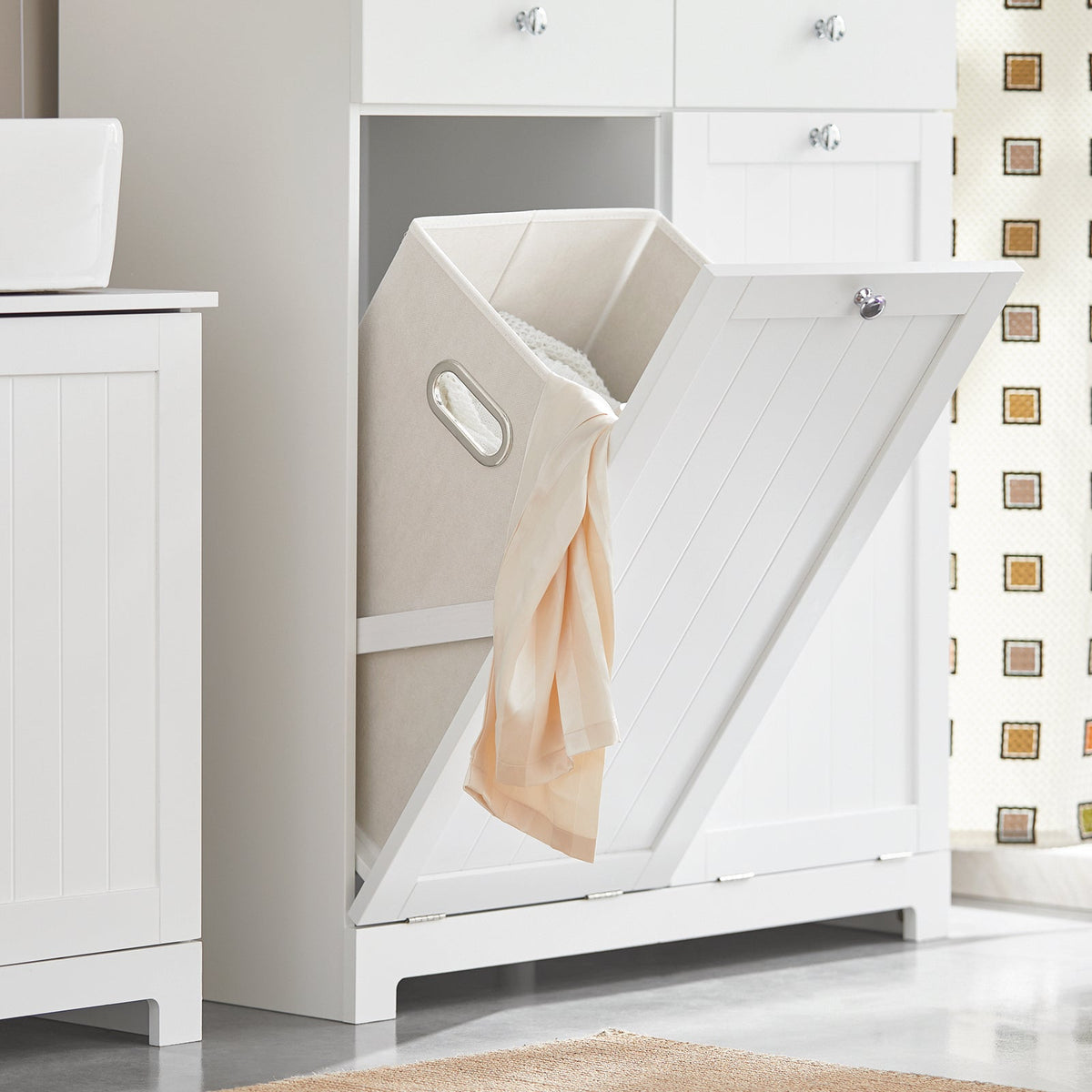 SoBuy BZR33-II-W Badkamerkast Met 2 Lades - 2 Verwijderbare Wasmanden – Modern Design – Wit – 78x38x90 cm