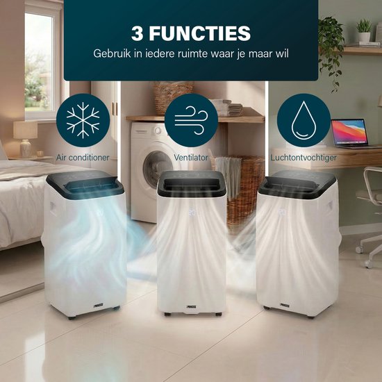 Princess Mobiele Airco - 9000 BTU - Smart - 3-in-1 - Airconditioner - Ventilator - Luchtontvochtiger - App Bedienbaar - WiFi - Afstandsbediening - Touchscreen - Incl. Raamdichting Kit - 358909
