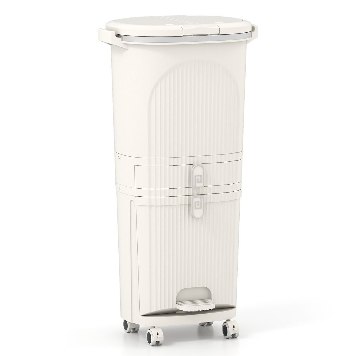 Coast Keukenafvalbak - 3-vaks afvalscheiding - voetpedaal en wielen - beige/wit - 42 liter