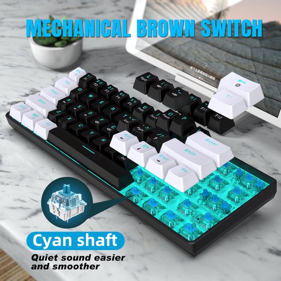 HXSJ V900 - Bedrade Gaming Toetsenbord - Mechanisch - RGB - Blue Switch - 61 Keys - QWERTY Toetsenborden - Zwart wit