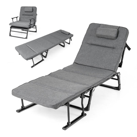 Coast Campingbed 3-in-1 Opvouwbaar Veldbed en Ligstoel - 6 standen - Grijs en Zwart