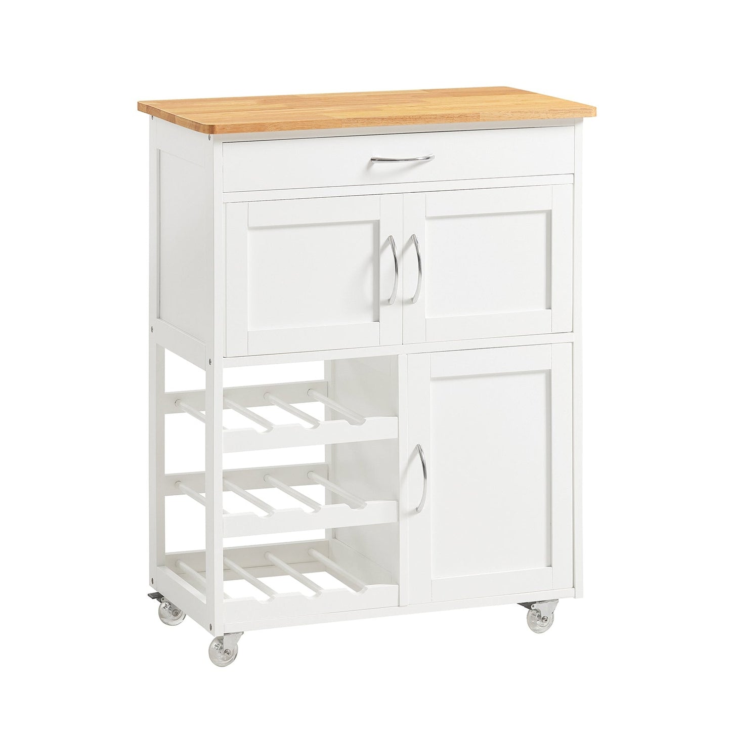 SoBuy Keukenwagen met 1 lade, 3 deuren & 3 wijn opbergplanken - Max. 30KG - 67 x 87 x 37 cm - Wit