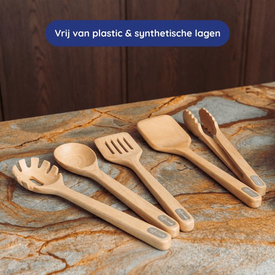 Safecourt Kitchen 5 delige houten spatelset [100% vrij van microplastics] - FSC-gecertificeerd berkenhout