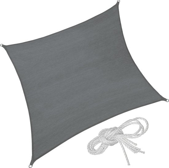 tectake® - Zonnescherm - Schaduwdoek - Vierkante Zonneluifel - Tarp Met UV-bescherming 50+ - Scheurvast - Inclusief spankabels, eenvoudige bevestiging - 5,4 x 5,4 m - Grijs