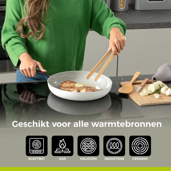BE Living Essential Koekenpan - Ø 28 cm - Keramisch - PFAS vrij - Inductie - Wit