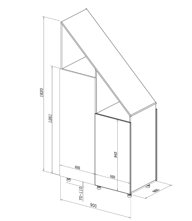 VDD Kledingkast voor Schuine Wand - 182 x 47 x 91 cm - Wit - Schuifdeuren - 2 Planken - Kledingstang