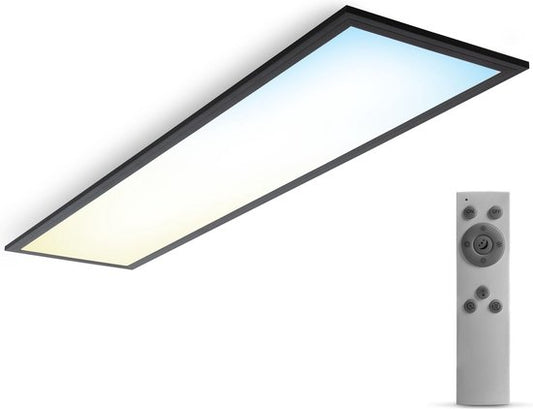 B.K.Licht - Dimbaar Plafondlamp - led paneel zwart - 25x100 cm - met afstandsbediening - ultraplat plafonniere - CCT - 3.000 tot 6.500 Kelvin - 2.200Lm - 24W