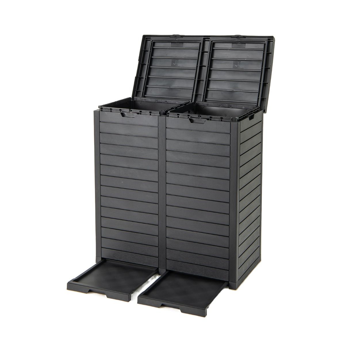 Coast Afvalcontainer - dubbele deksel - uittrekbare opvangschaal - zwart - 77 x 40 x 86 cm