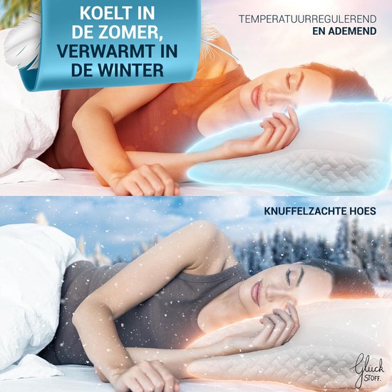 Glückstoff Orthopedisch Kussen Nekklachten met Memory Foam - Hypoallergeen, Ergonomisch Kussen, Voor Nacken- en Rugpijn, Geschikt voor Alle Slapen, Inclusief Jute Beutel