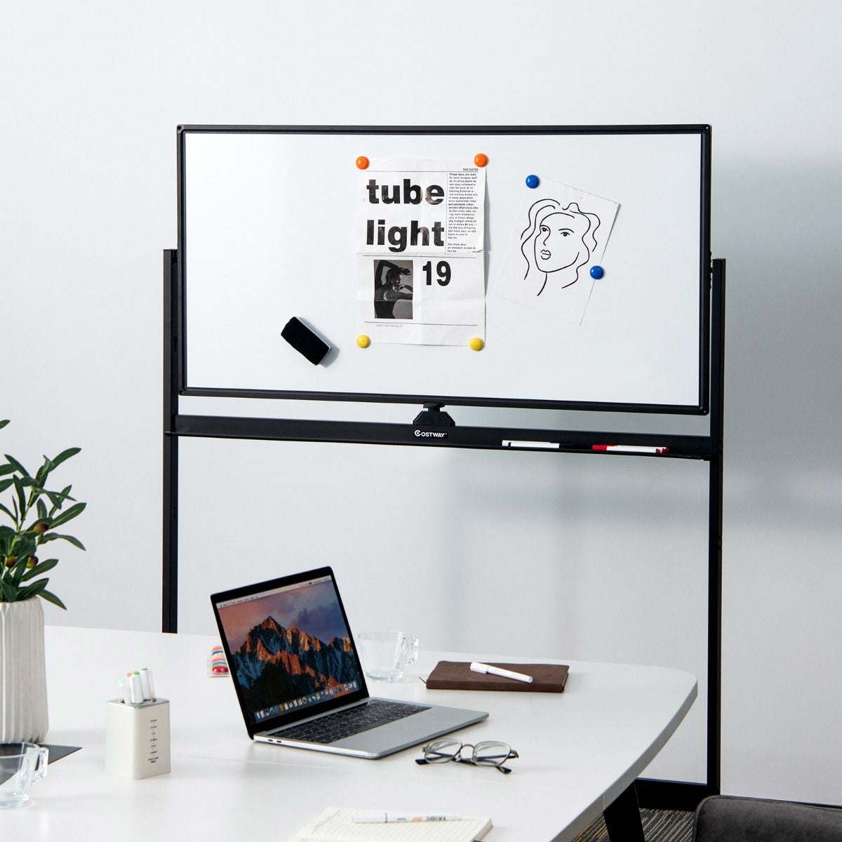 Coast Dubbele -zijdige magnetisch mobiel whiteboard mobiel rollend wit wandpaneel voor kantoorzwart