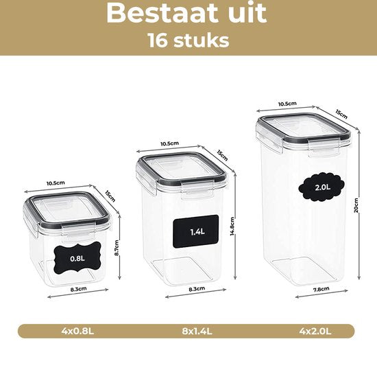 Stosh Vershoudbakjes - Voorraadpotten - Voorraadbussen - Snoeppot - 16 Stuks - BPA vrij - Kunststof