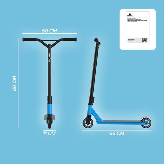 LifeGoods Stuntstep Fly Pro - 6+ Jaar - Step voor Kinderen - Jongens/Meisjes - 100mm - 100KG - Zwart/Blauw
