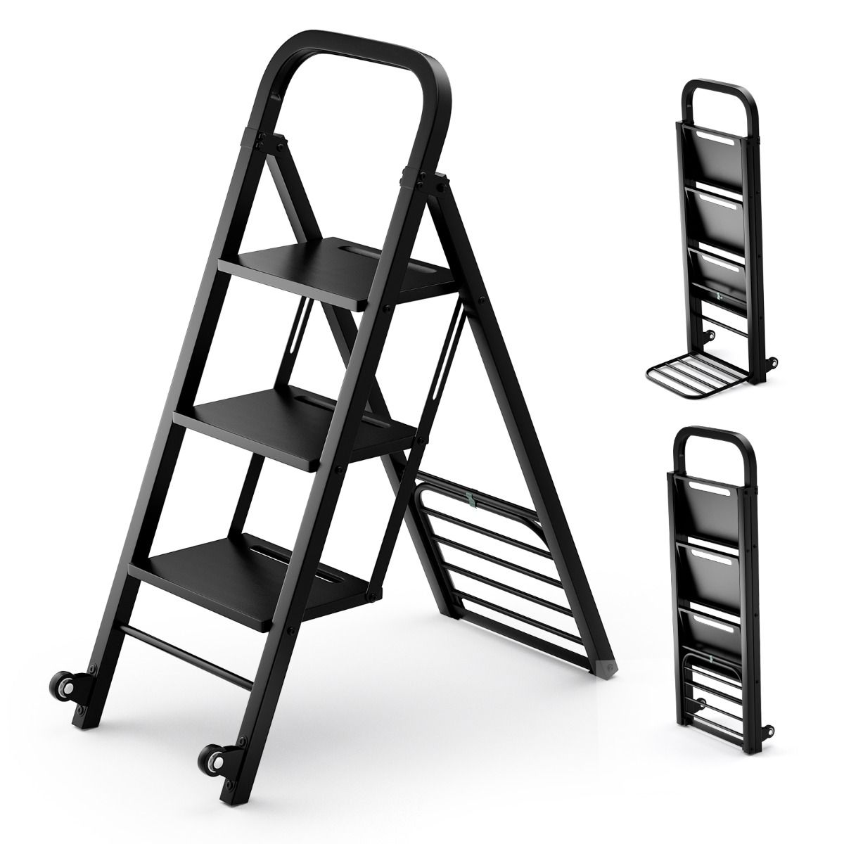 Coast Opvouwbare Trapladder en Trolley - 2-in-1 ontwerp - 3 brede treden - Zwart