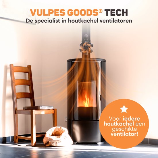 Vulpes Goods® Tech - Kachelventilator voor Houtkachel - Haardventilator - Ecofan - Warmte Ventilator - 6 Bladen - Incl. Thermometer & Handschoen - PRO versie