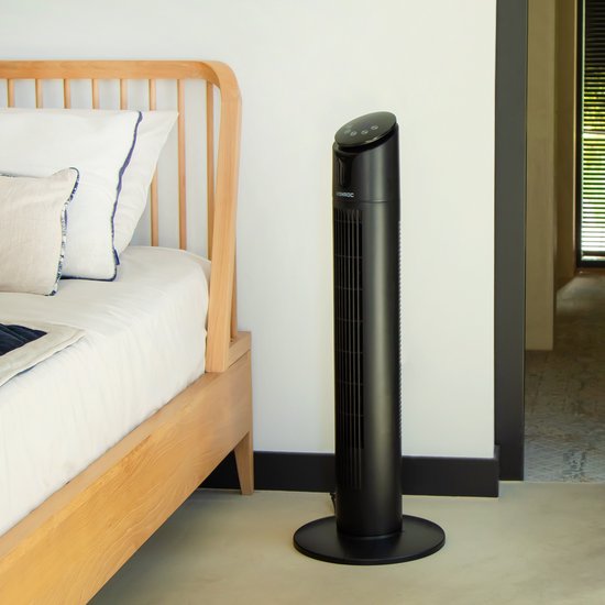 VONROC Luxe Ventilator - Torenventilator – hoogte 86 cm – Incl. afstandsbediening - 3 snelheden – zwenkfunctie - 15 uurs timer - zwart