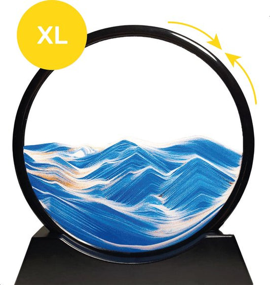 Zandkunst XL - Blauw - Diameter van 30cm - 360° - Zandkunst - In glas - Zandloper - Decoratie - Bewegende zandkunst