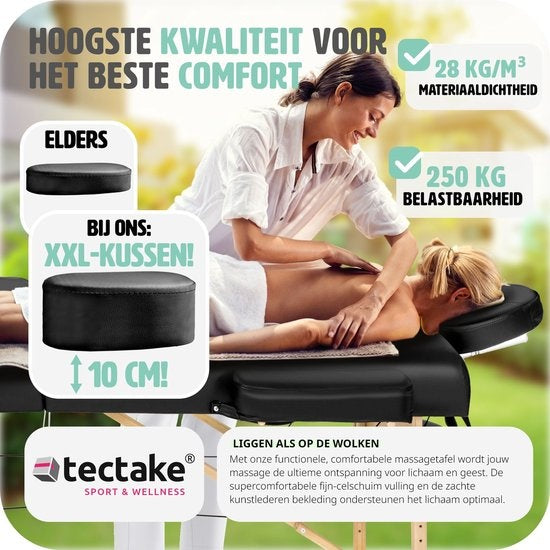 tectake® - Massagetafel behandeltafel met matras van 10 cm hoog + draagtas - extra dikke vulling, water- en oliebestendige vinylhoes, opvouwbaar ontwerp, inclusief opbergtas, ideaal voor salon, tatoeage, therapie - zwart