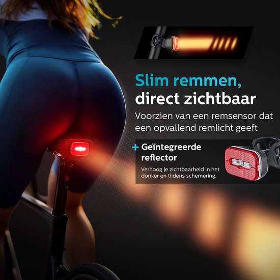 Inlustro Oplaadbaar LED Fietsverlichting Set - Met Verblindingsreductie en Remsensor - Racefiets / Wielrennen / MTB Fietslicht - Fietslamp Rood en Koplamp Wit - Voorlicht Achterlicht Fietslampjes - Waterdicht / USB-C