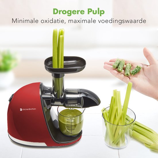 KitchenBrothers Slowjuicer - Sapcentrifuge - Groenten en Fruitpers - 700ml - Met Pulpreservoir - Juicer - Moederdag Cadeau - Rood