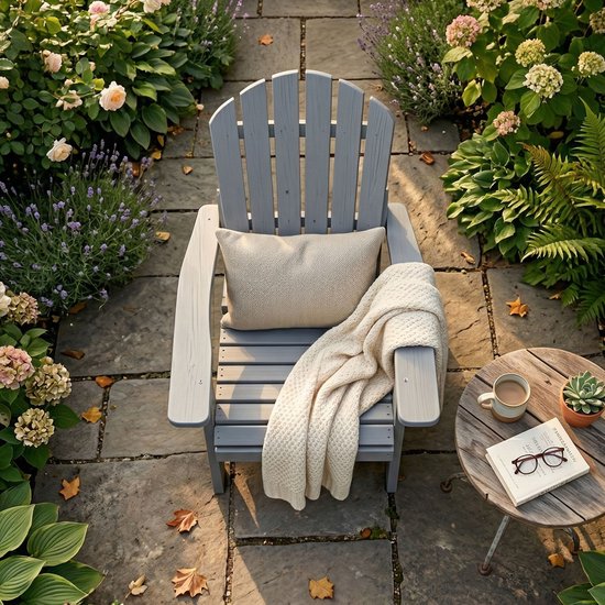 AXI Rosalie Adirondack Stoel Grijs – Houten loungestoel met armleuningen – Opklapbaar - Hoge rugleuning - Tuinstoel – 75,5 x 86,5 x 85 cm – FSC 100% Hemlockhout