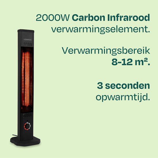 VONROC Staande Terrasverwarmer Lipari 2000W – Patio heater - Carbon infrarood verwarmingselement - Incl. afstandsbediening
