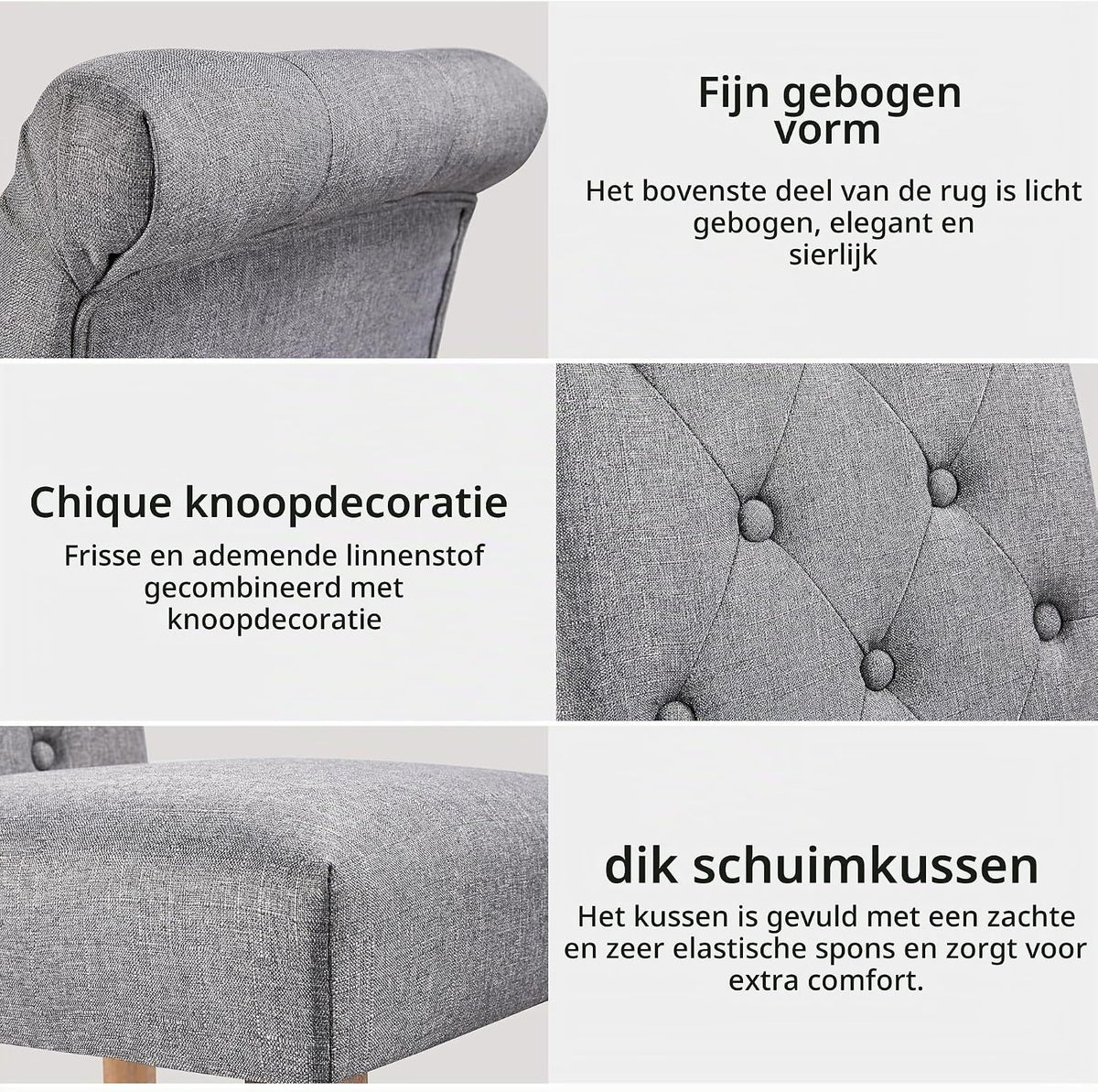 Yaheetech Eetkamerstoelen Set van 2 - Donkergrijs - 45,5 x 62 x 98,5 cm - Hoge Rugleuning, Houten Poten