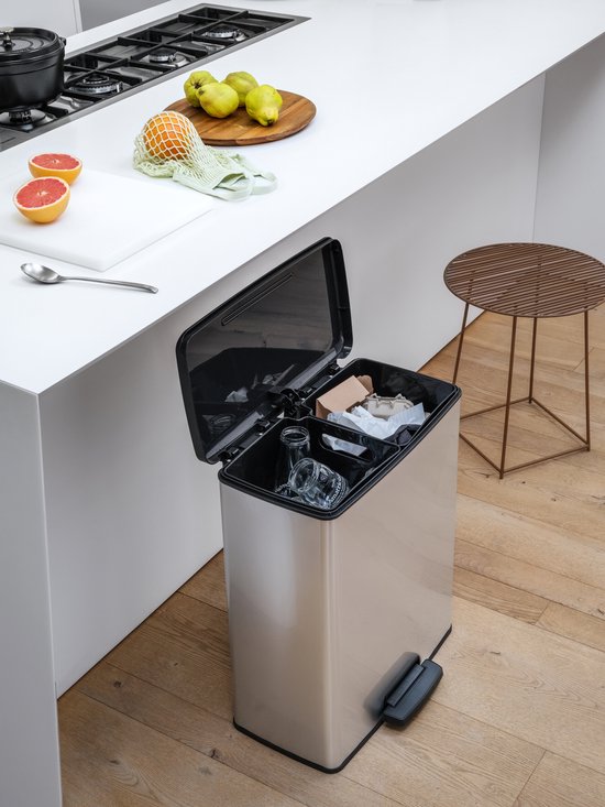 Curver Decobin Duo Prullenbak - 26L+26L - Rechthoekig - Zilver Metallic