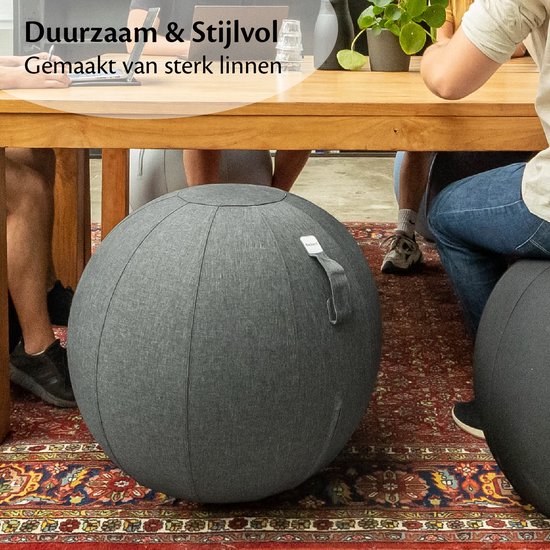 Backerz® Zitbal Kantoor en Thuis 65 CM - Luxe Yoga Bal - Zitballen met Hoes - Ergonomische Bureaustoel Bal - Linnen Antraciet