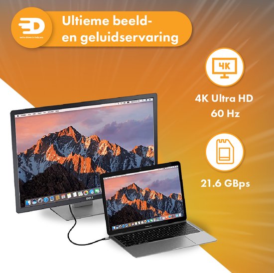 USB C naar Displayport Kabel - 8K 60Hz 4K 120Hz - Thunderbolt 3 - Geschikt Voor Apple / iMac / Macbook (Pro) - 1.8 meter