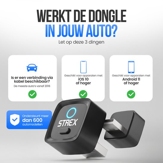 Strex Draadloze Adapter Geschikt voor Apple CarPlay & Android Auto - Wireless Dongle - USB-A en USB-C - Plug and Play