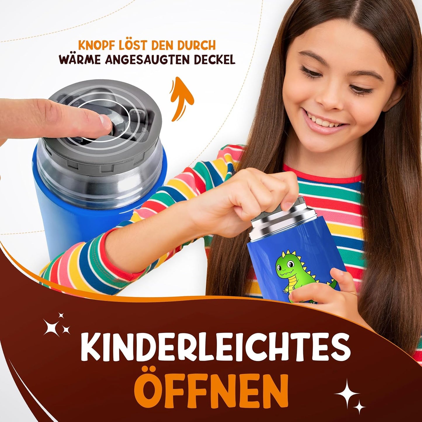 Funkelfuchs Thermobeker voor kinderen RVS - 100% Lekvrij - 500ml - Blauw