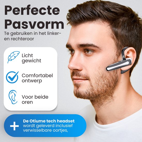 Otiume Draadloze Headset PRO - Noise Canceling – Incl Oplaadkoffer - Bluetooth 5.3 - Bluetooth Headset – Handsfree Bellen Auto - Oortjes Draadloos met Microfoon