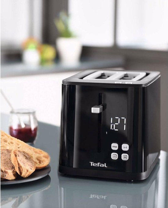 Tefal Smart & Light TL6408 - Broodrooster XL - 4 Sneden brood - Digitaal Display - 7 Bruiningsniveau's - Uitneembare kruimellade