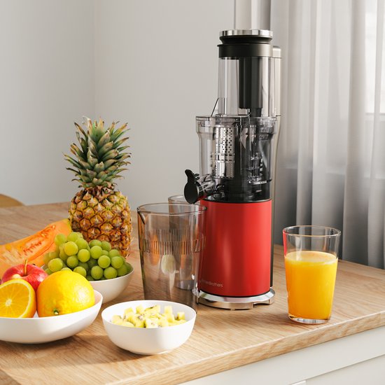 KitchenBrothers Slowjuicer - Verticaal - Juicer - Groenten en Fruitpers - 80 mm - 750 ml - Rood